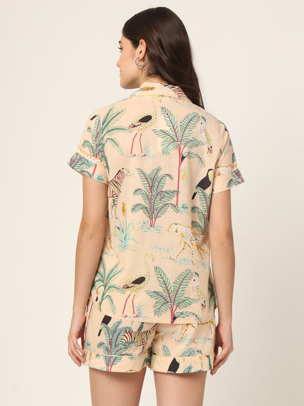 Noe Velarro Cream Floral Print Pure Cotton Regular Night Suit