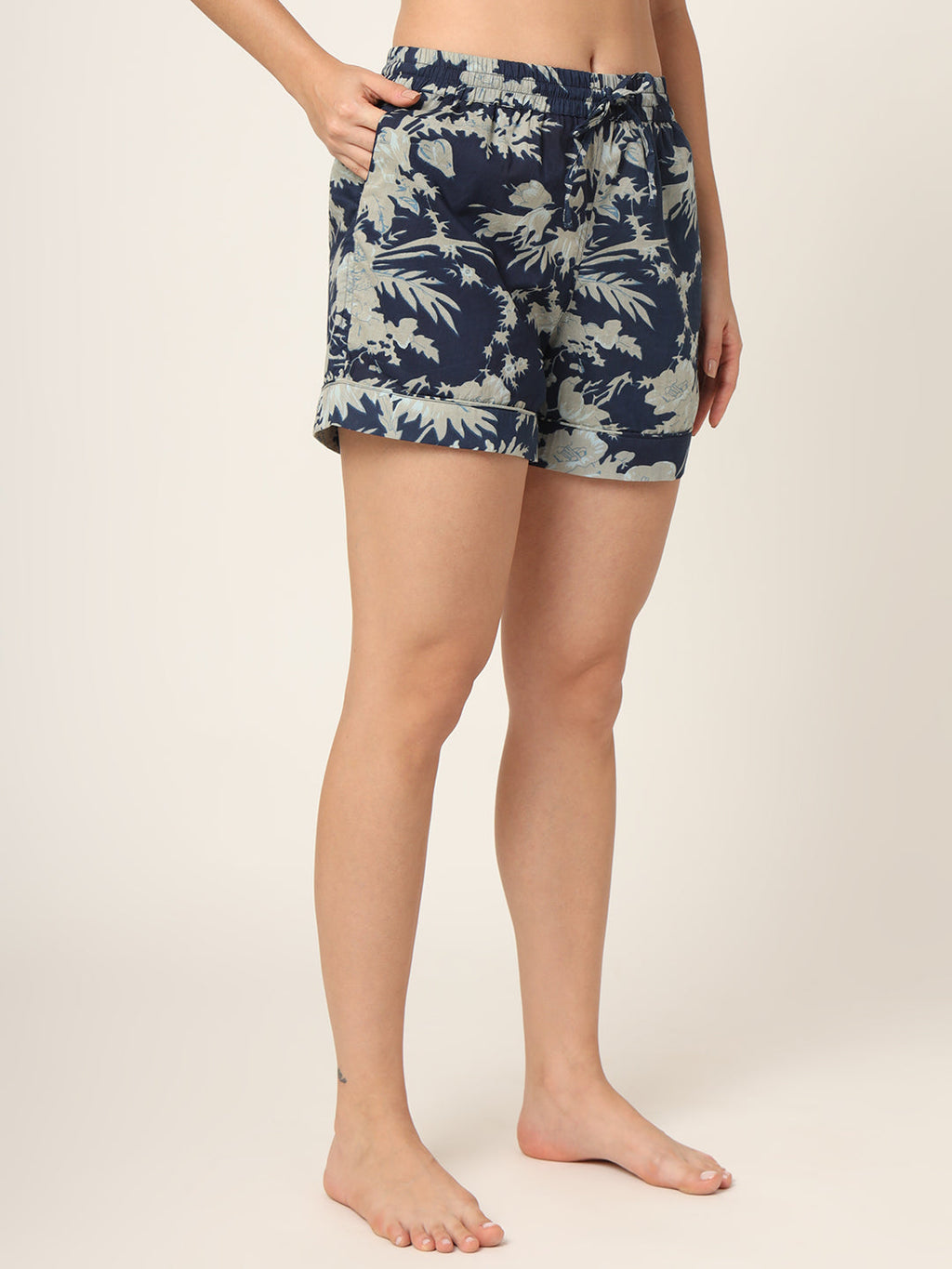 Noe Velarro Navy Blue Printed Pure Cotton Regular Night Suit