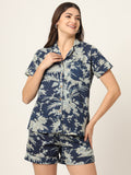 Noe Velarro Navy Blue Printed Pure Cotton Regular Night Suit