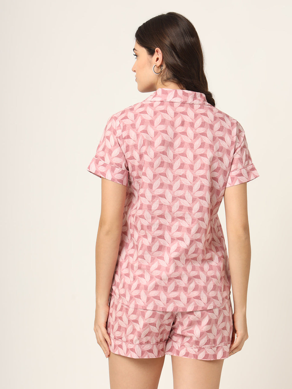 Noe Velarro Pink Printed Pure Cotton Regular Night Suit
