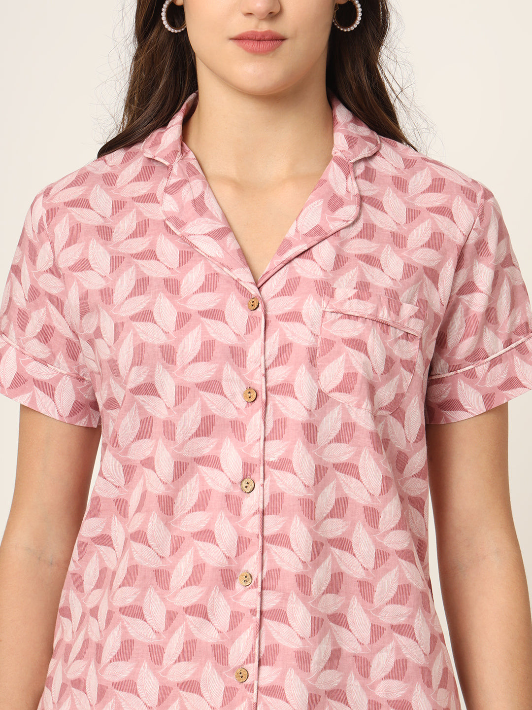 Noe Velarro Pink Printed Pure Cotton Regular Night Suit