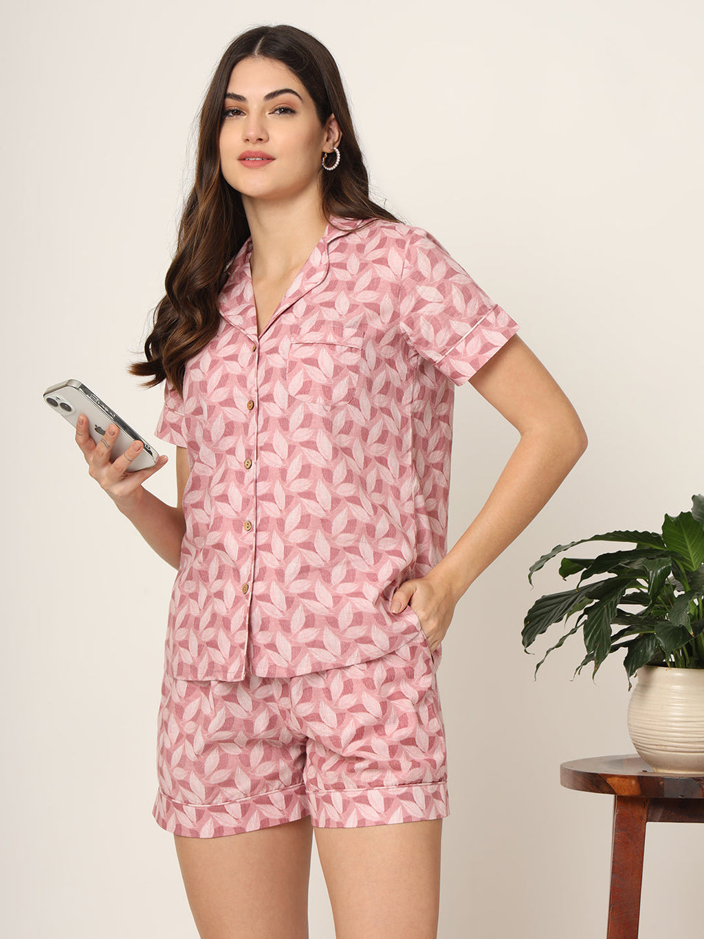 Noe Velarro Pink Printed Pure Cotton Regular Night Suit