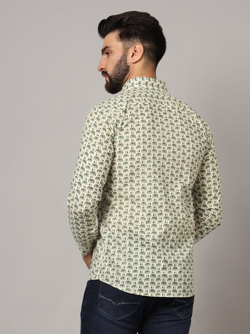 MILLENNIAL MEN Green Ethnic Motif Pure Cotton Regular Fit Casual Shirt
