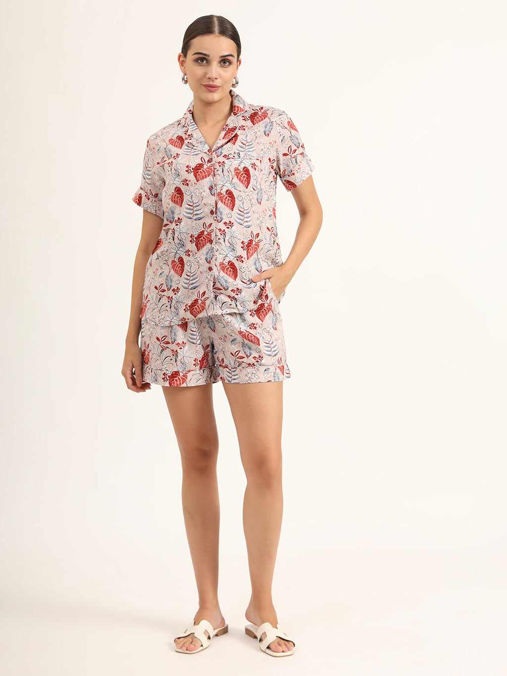 Noe Velarro Multicolour Floral Print Rayon Regular Short Night Suit