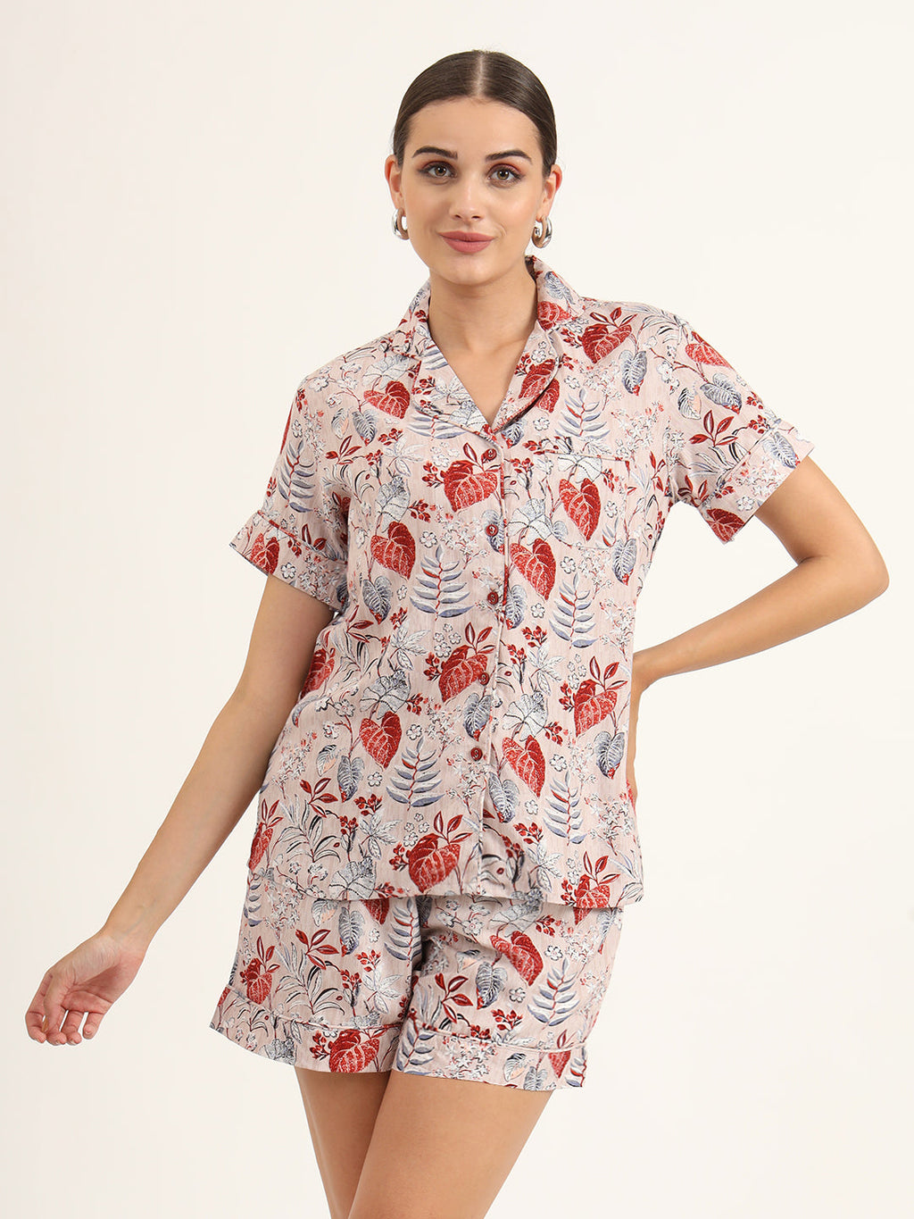 Noe Velarro Multicolour Floral Print Rayon Regular Short Night Suit