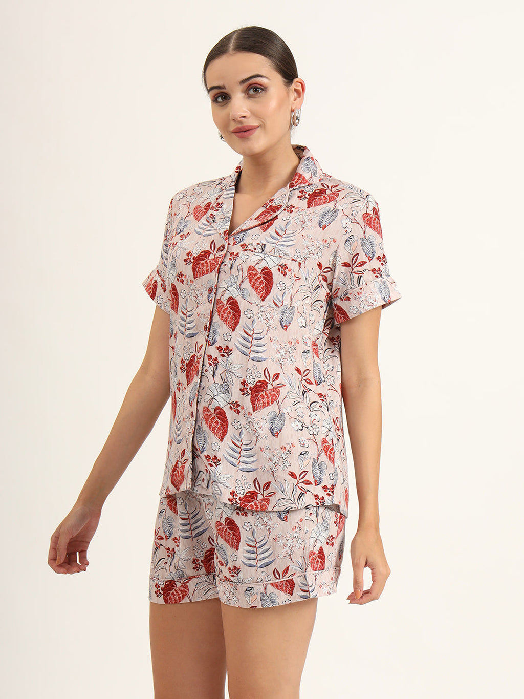 Noe Velarro Multicolour Floral Print Rayon Regular Short Night Suit