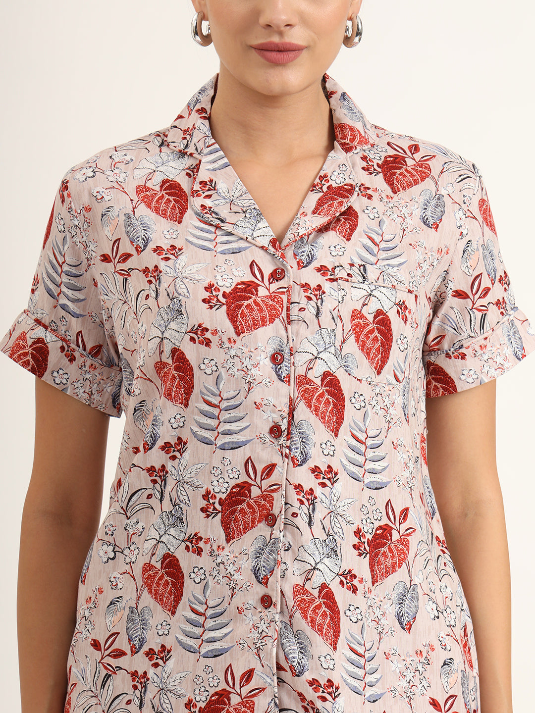 Noe Velarro Multicolour Floral Print Rayon Regular Short Night Suit