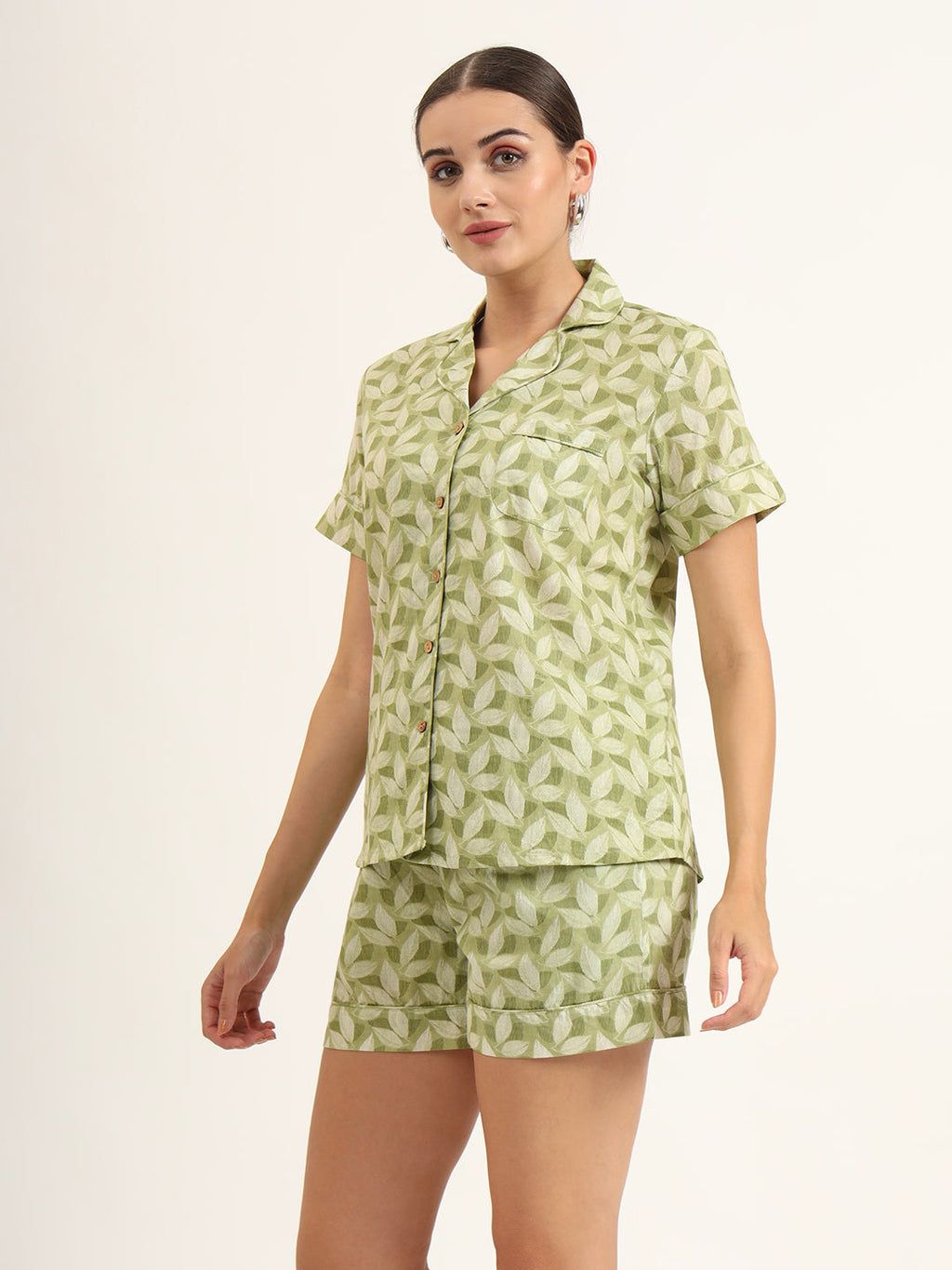 Noe Velarro Green Printed Pure Cotton Night Suit