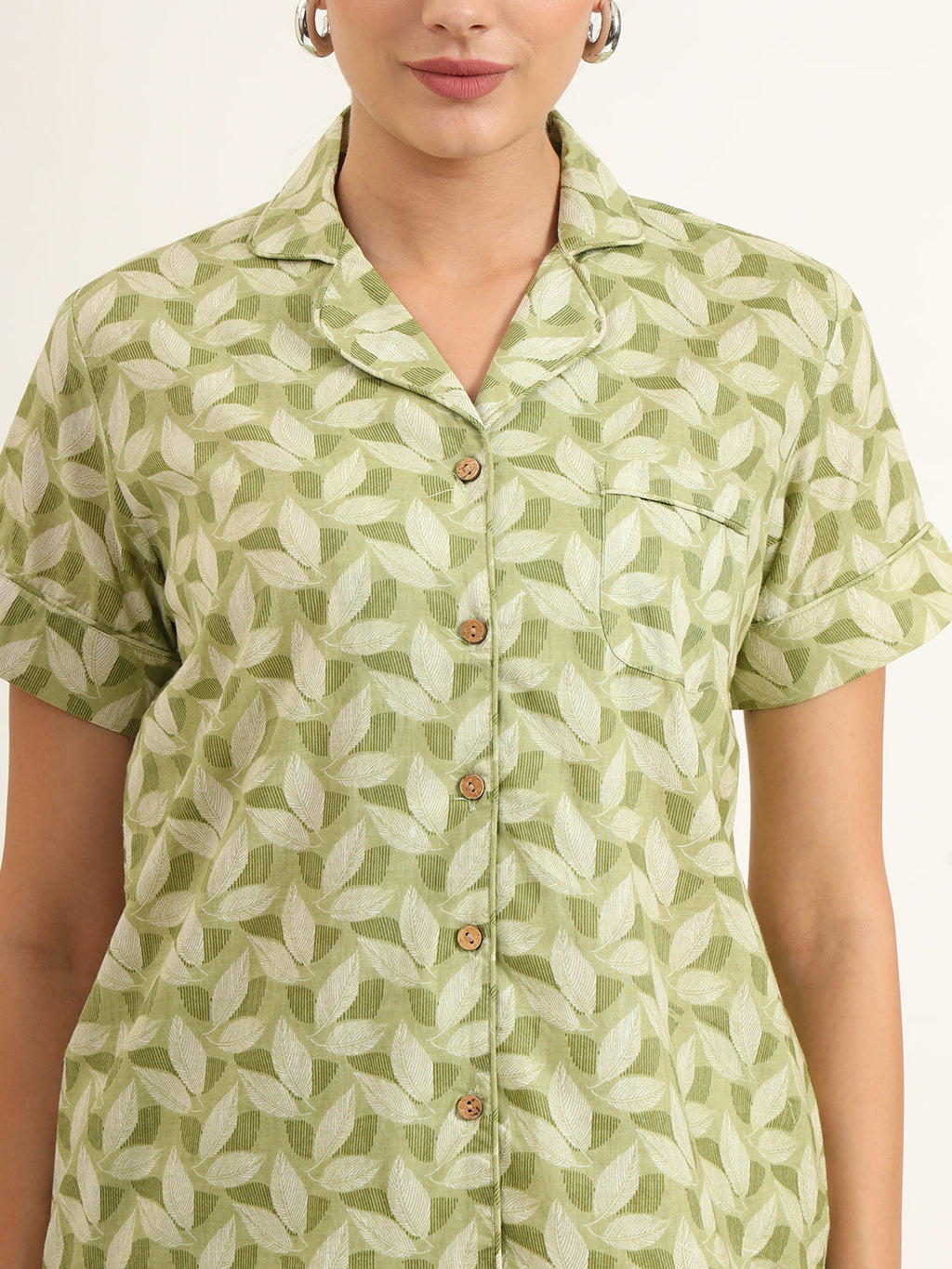 Noe Velarro Green Printed Pure Cotton Night Suit