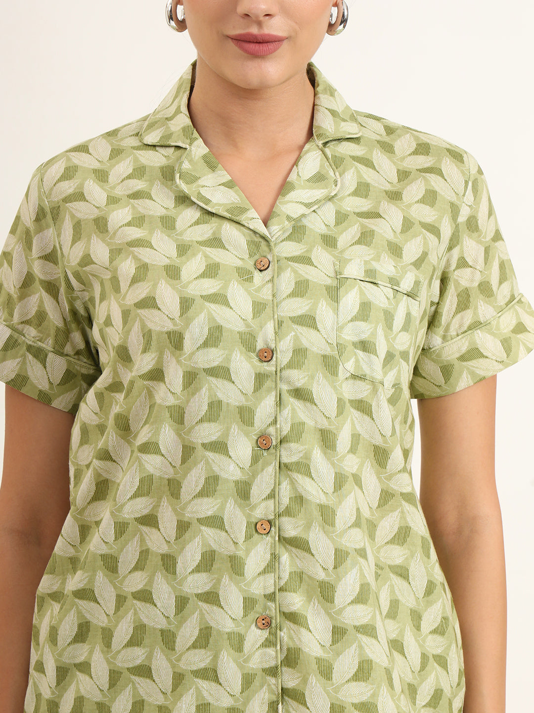 Noe Velarro Green Printed Pure Cotton Night Suit