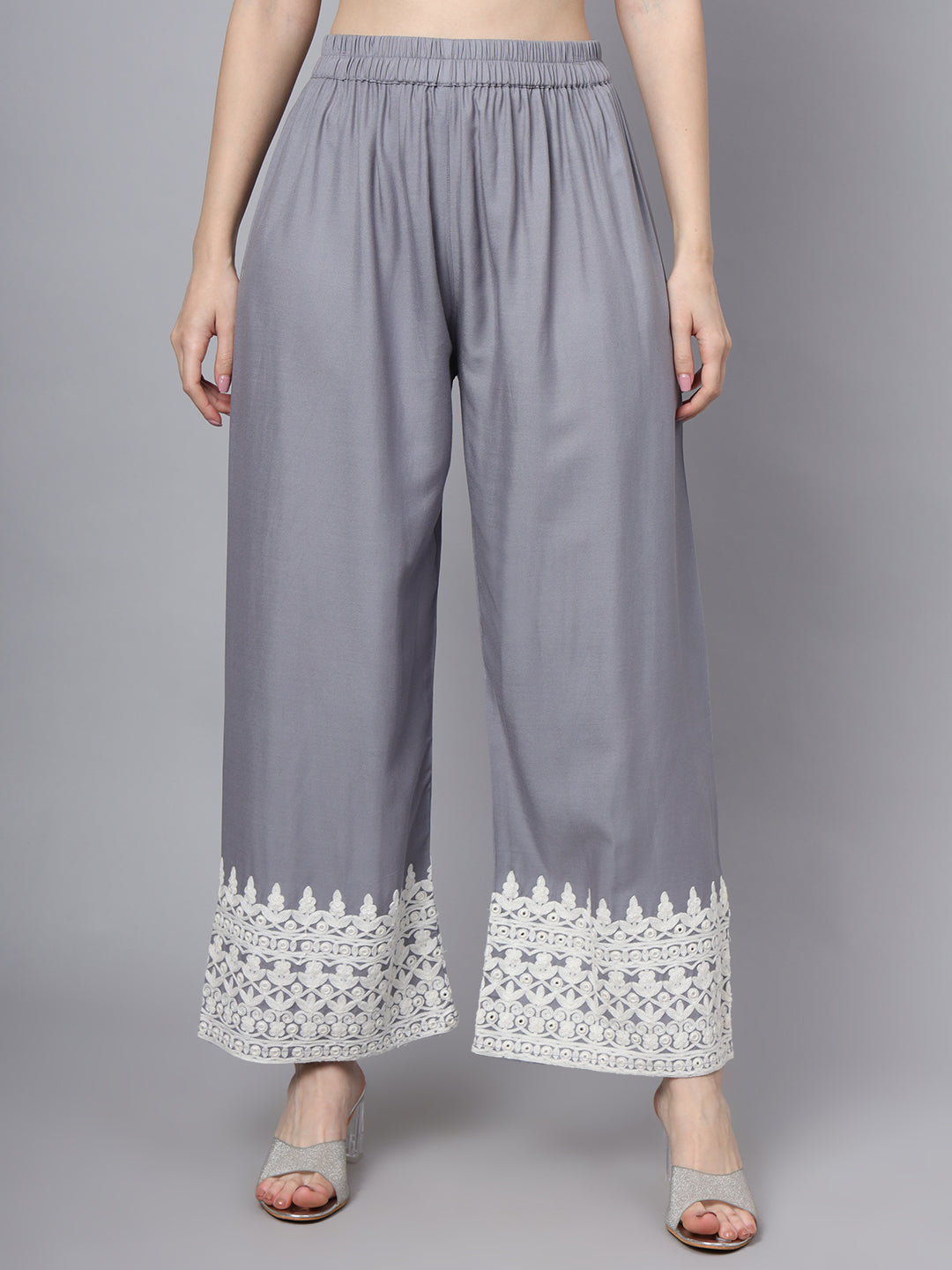 Noe Velarro White Blue Motif Print Rayon Kurta Palazzo Sets for Women