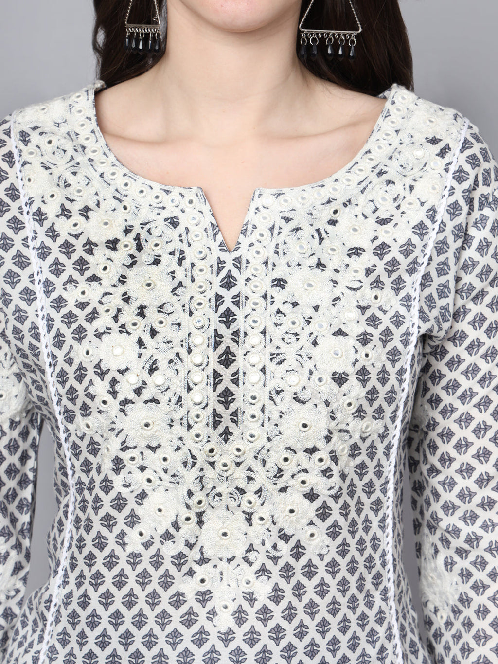 Noe Velarro White Blue Motif Print Rayon Kurta Palazzo Sets for Women
