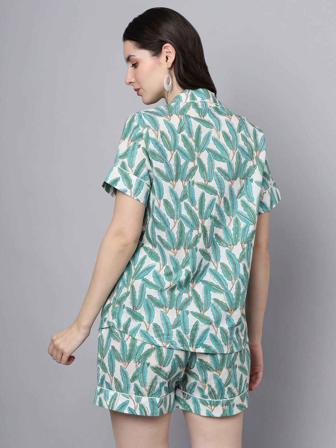 Noe Velarro Handblock Print Green Cotton Night Suit