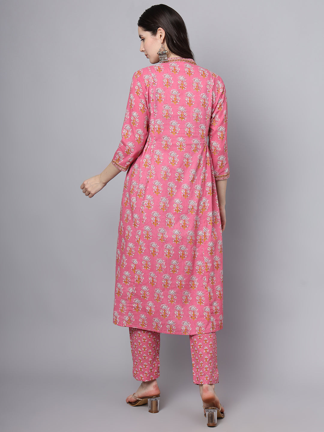 Noe Velarro Pink Cotton Printed Sequin Work Kurta Set