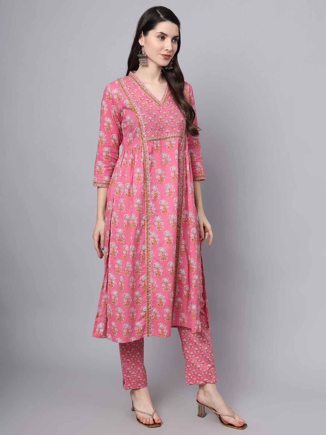 Noe Velarro Pink Cotton Printed Sequin Work Kurta Set