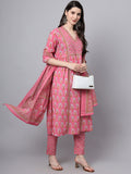 Noe Velarro Pink Cotton Printed Sequin Work Kurta Set