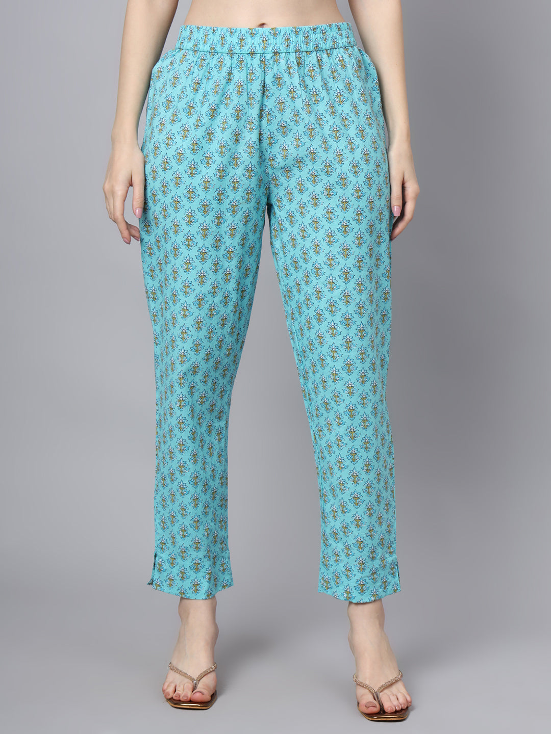 Noe Velarro Sky Blue Cotton Printed Sequin Kurta Set
