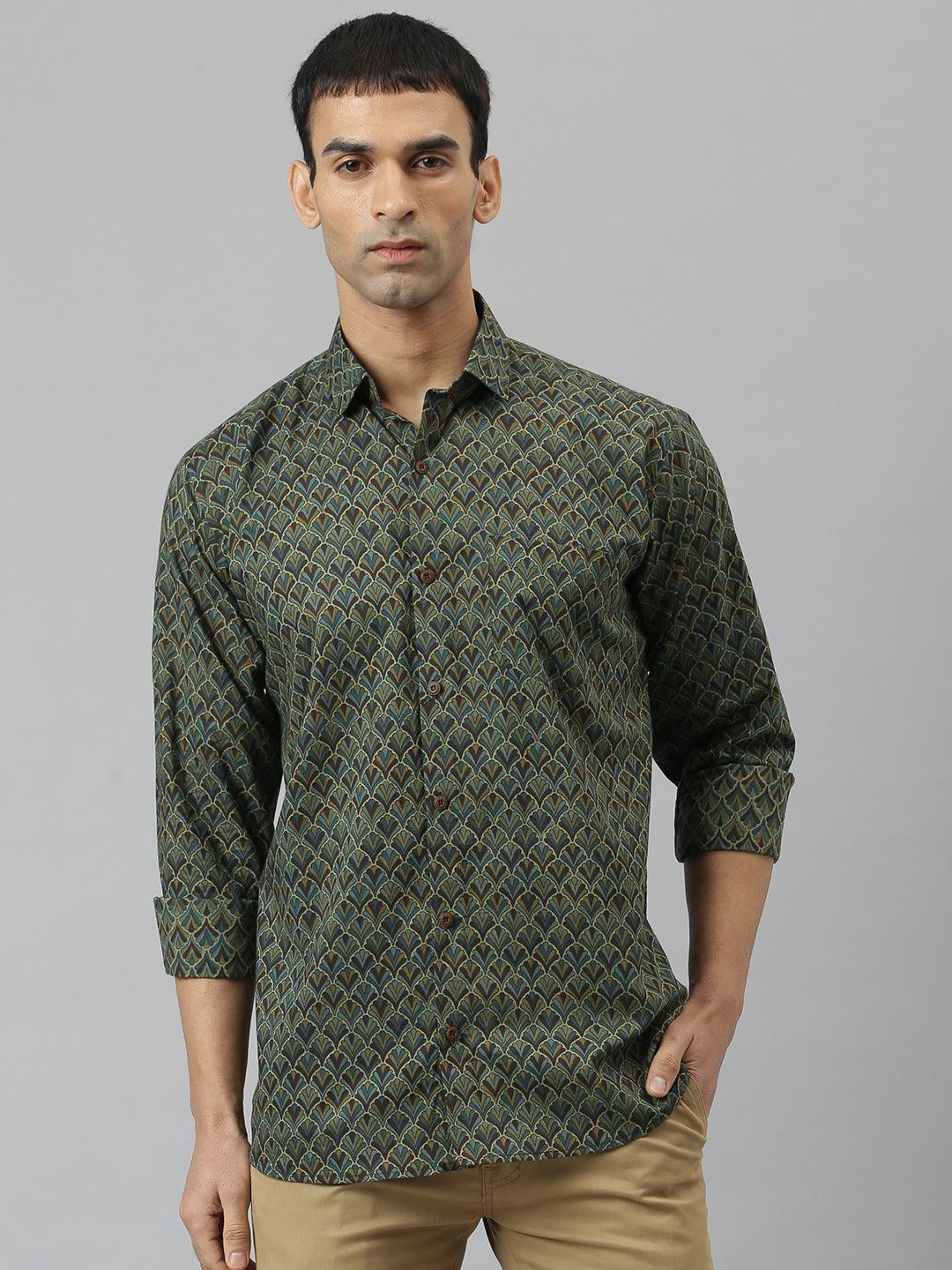 Millennial Men Green & Multi Cotton  Full Sleeve  Shirt for Men-MMF0267 - divenaworld.com