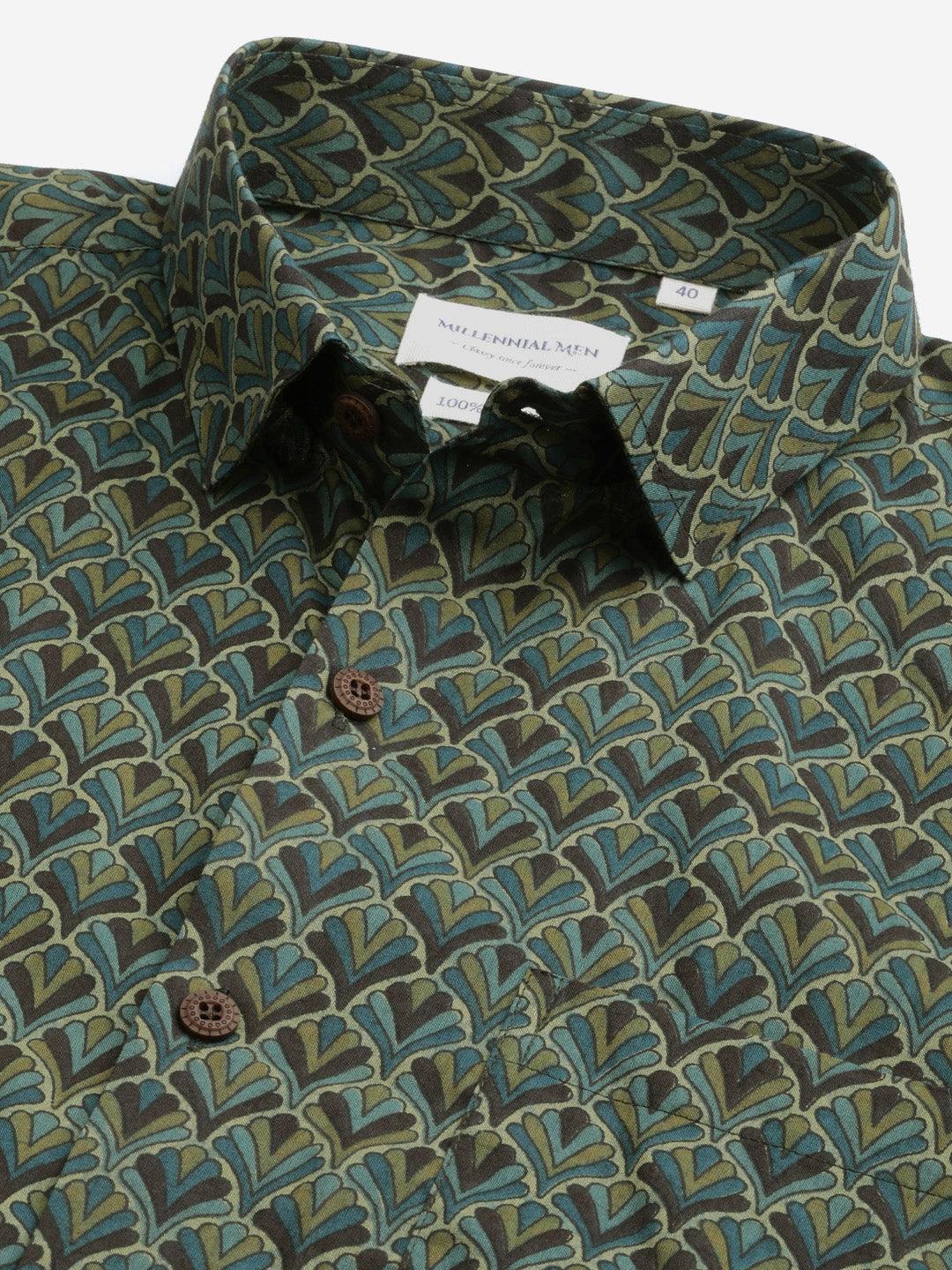 Millennial Men Green & Multi Cotton  Full Sleeve  Shirt for Men-MMF0267 - divenaworld.com