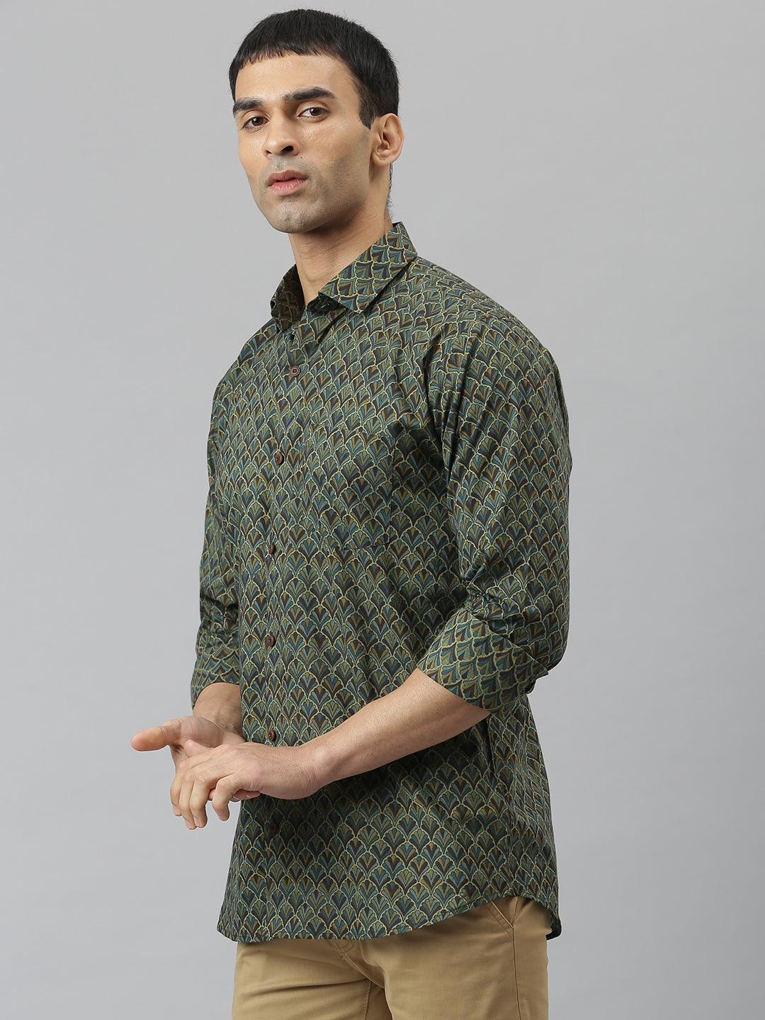 Millennial Men Green & Multi Cotton  Full Sleeve  Shirt for Men-MMF0267 - divenaworld.com