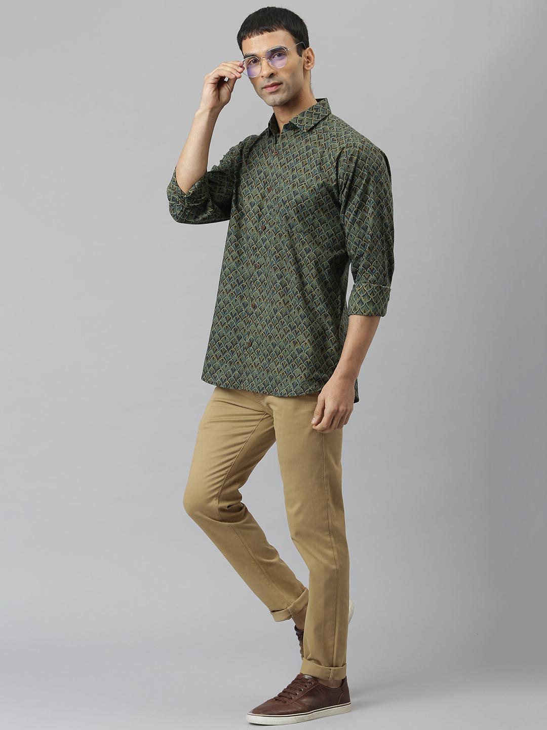 Millennial Men Green & Multi Cotton  Full Sleeve  Shirt for Men-MMF0267 - divenaworld.com