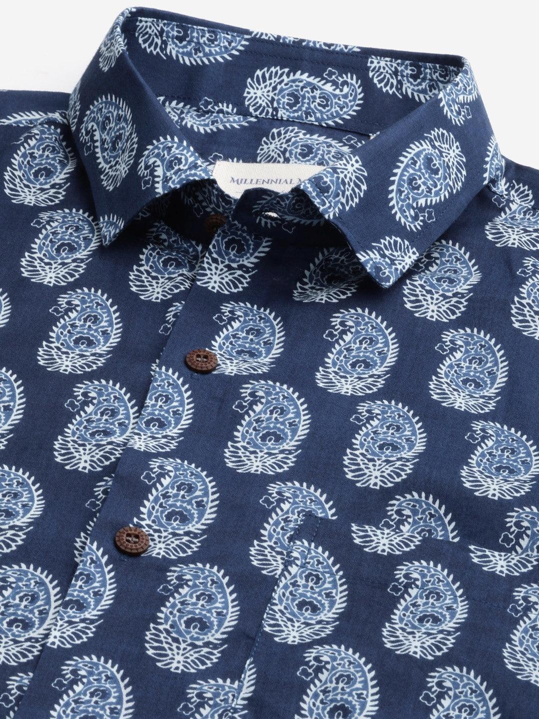 Millennial Men Indigo Blue  & White  Cotton  Full Sleeve  Shirt for Men-MMF0271 - divenaworld.com
