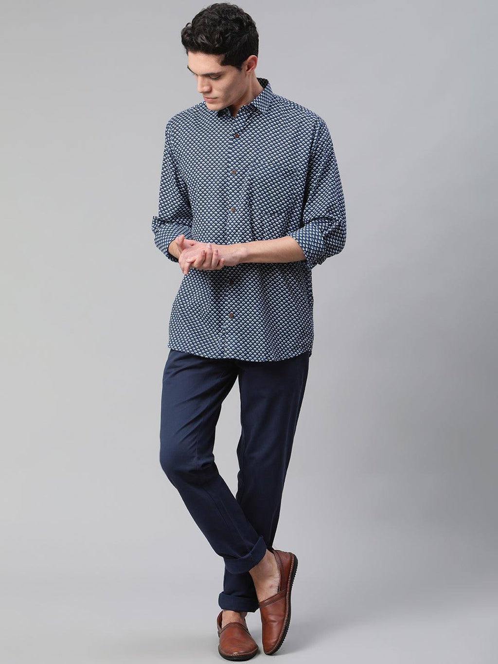 Millennial Men Indigo  Blue & White  Cotton  Full Sleeve  Shirt for Men-MMF0272 - divenaworld.com