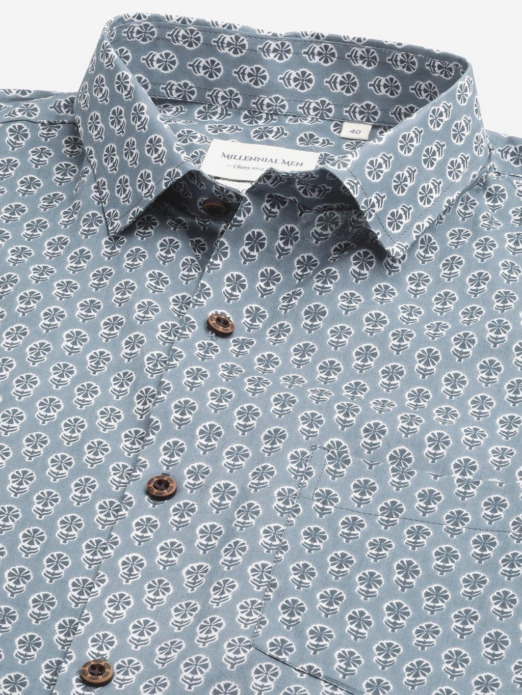 Millennial Men Grey & White  Cotton  Full Sleeve  Shirt for Men-MMF0275 - divenaworld.com