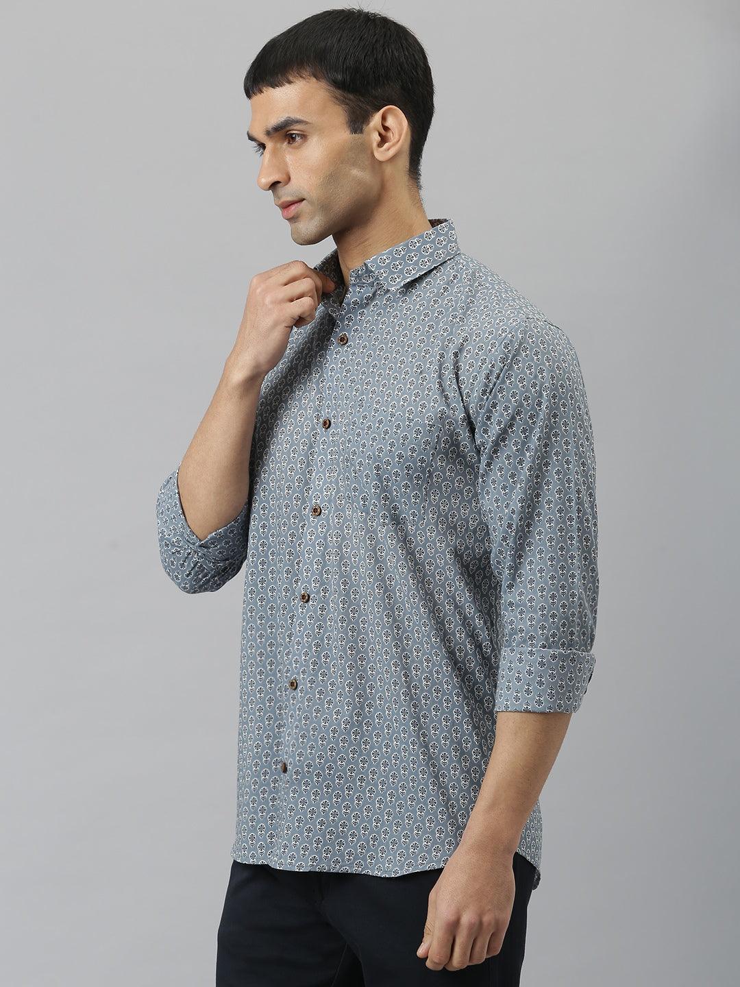 Millennial Men Grey & White  Cotton  Full Sleeve  Shirt for Men-MMF0275 - divenaworld.com