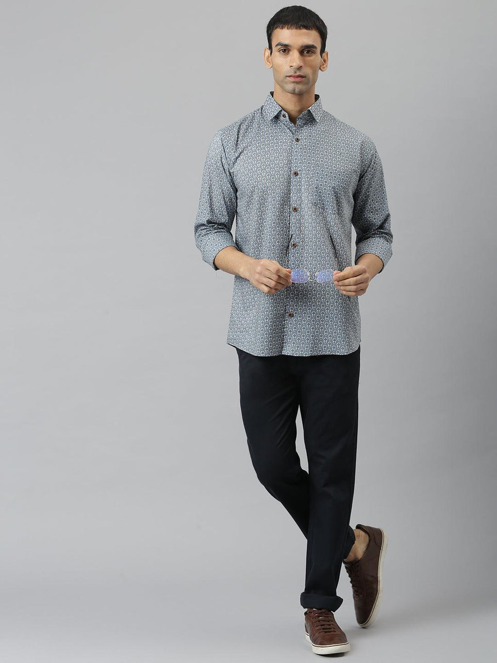 Millennial Men Grey & White  Cotton  Full Sleeve  Shirt for Men-MMF0275 - divenaworld.com