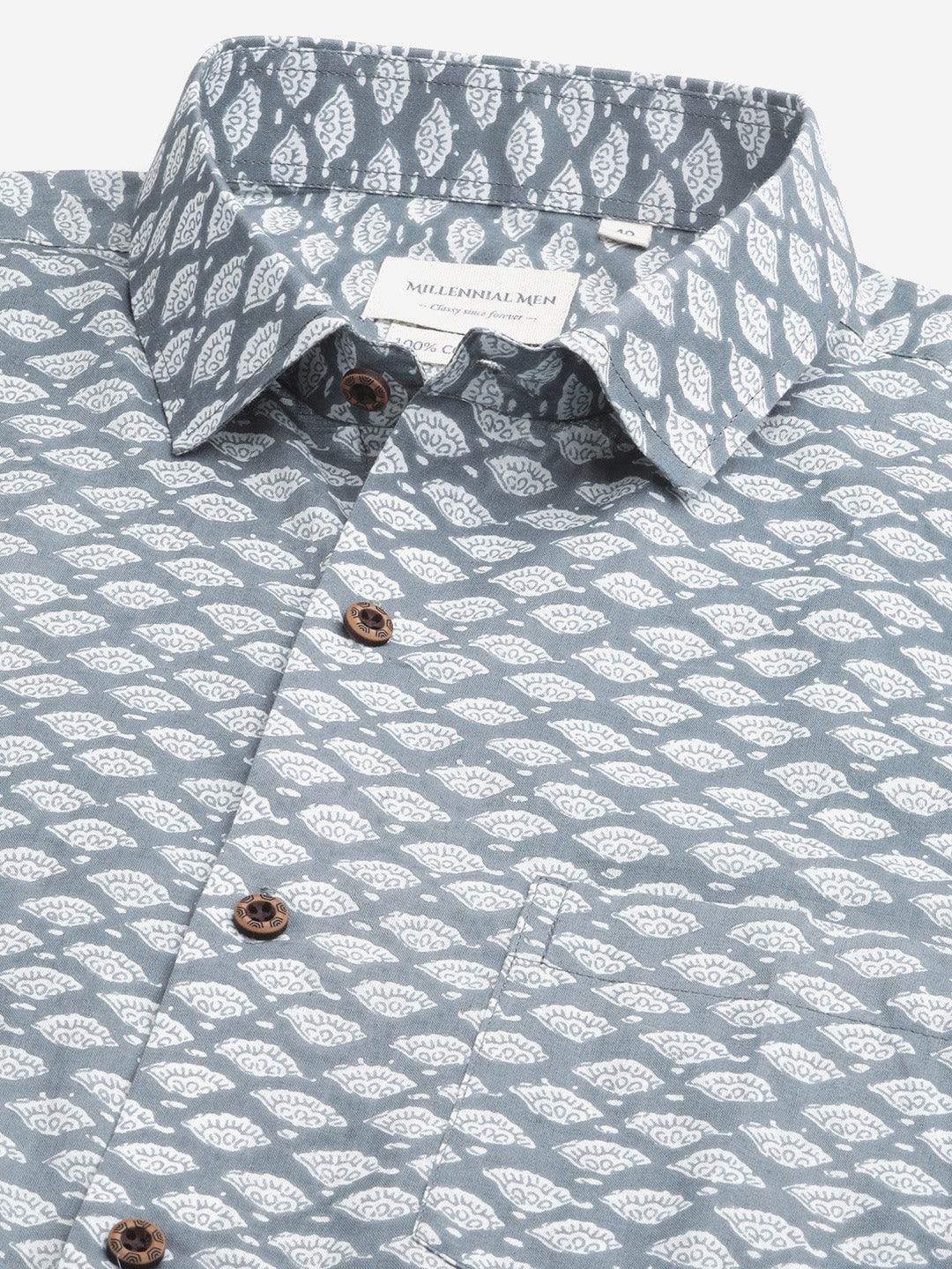 Millennial Men Grey & White  Cotton  Full Sleeve  Shirt for Men-MMF0276 - divenaworld.com