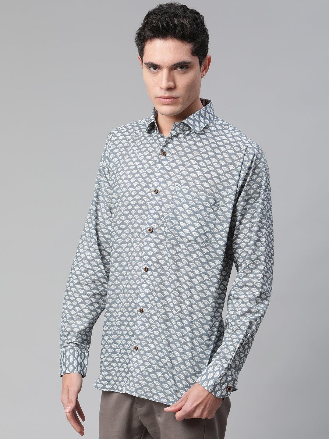 Millennial Men Grey & White  Cotton  Full Sleeve  Shirt for Men-MMF0276 - divenaworld.com