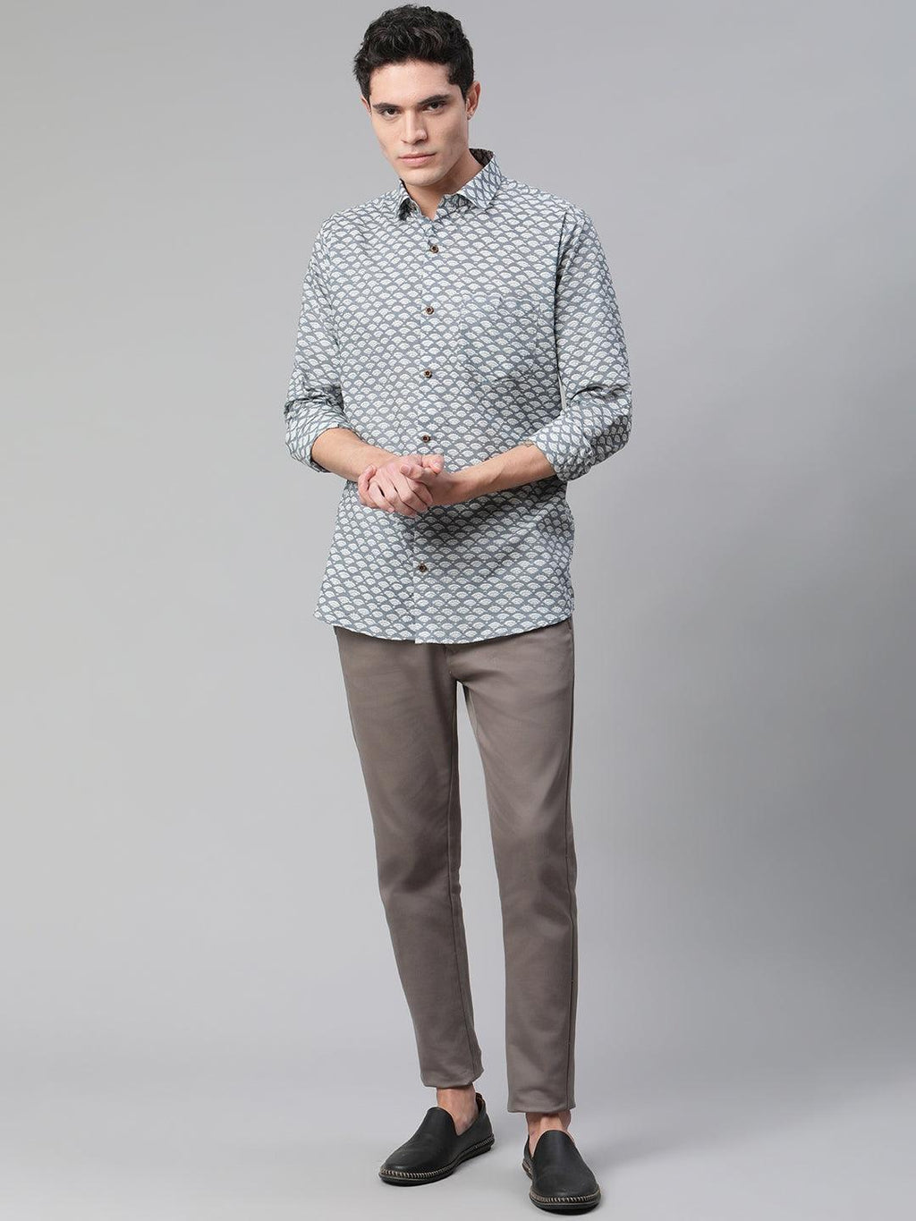 Millennial Men Grey & White  Cotton  Full Sleeve  Shirt for Men-MMF0276 - divenaworld.com