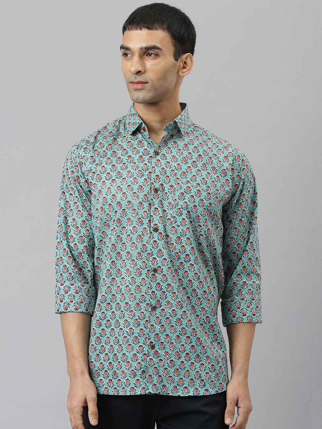 Millennial Men Sea Green & Blue  Cotton  Full Sleeve  Shirt for Men-MMF0280 - divenaworld.com