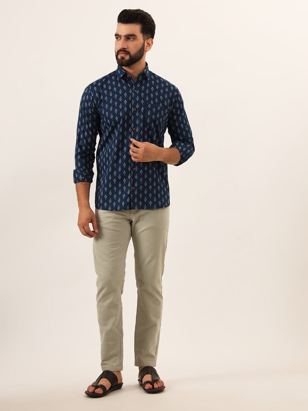 MILLENNIAL MEN Indigo blue Floral Print Pure Cotton Regular Fit Casual Shirt