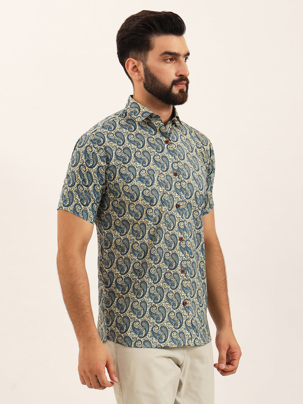 MILLENNIAL MEN Blue Paisley Print Pure Cotton Regular Fit Casual Shirt