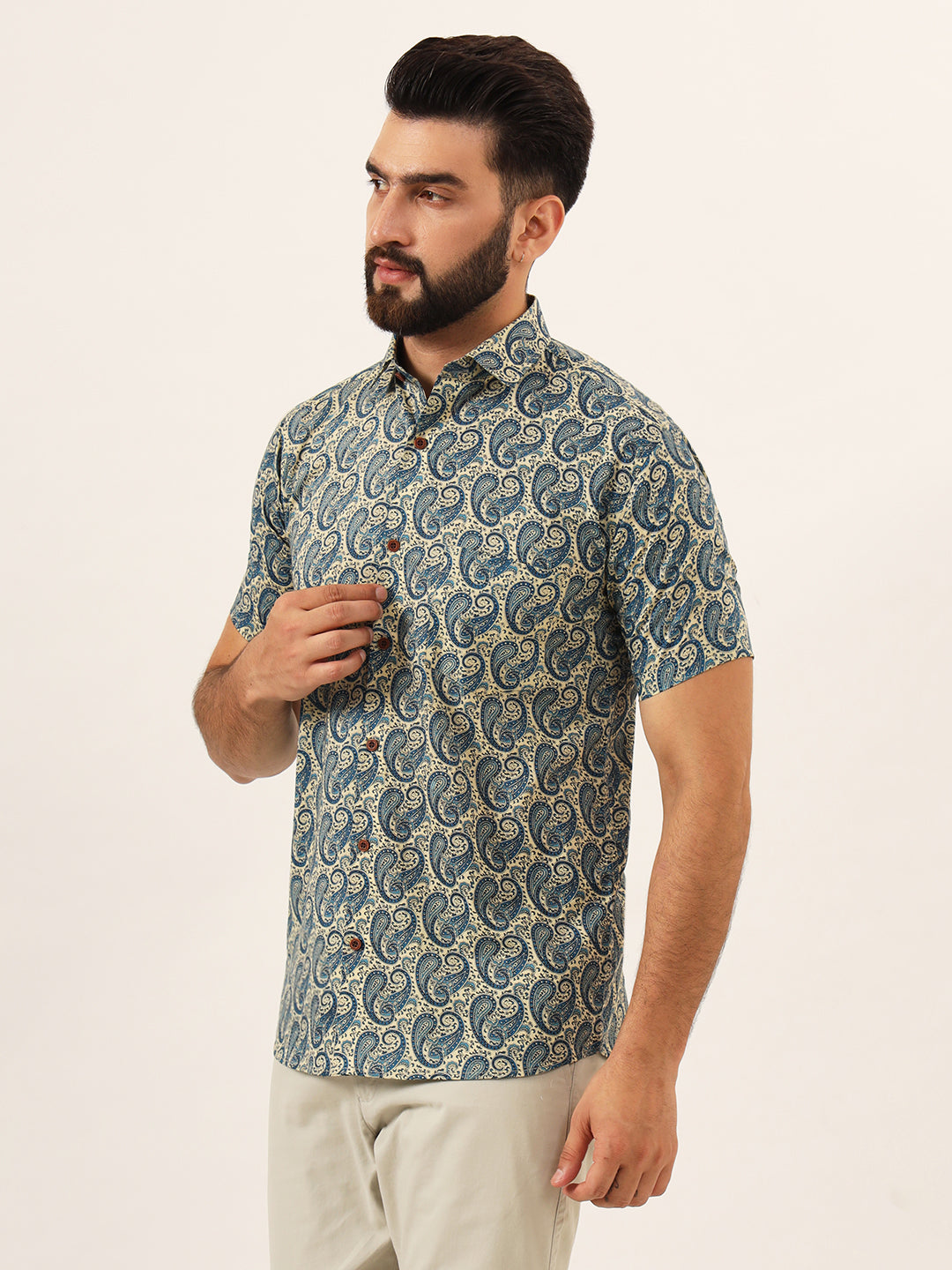 MILLENNIAL MEN Blue Paisley Print Pure Cotton Regular Fit Casual Shirt
