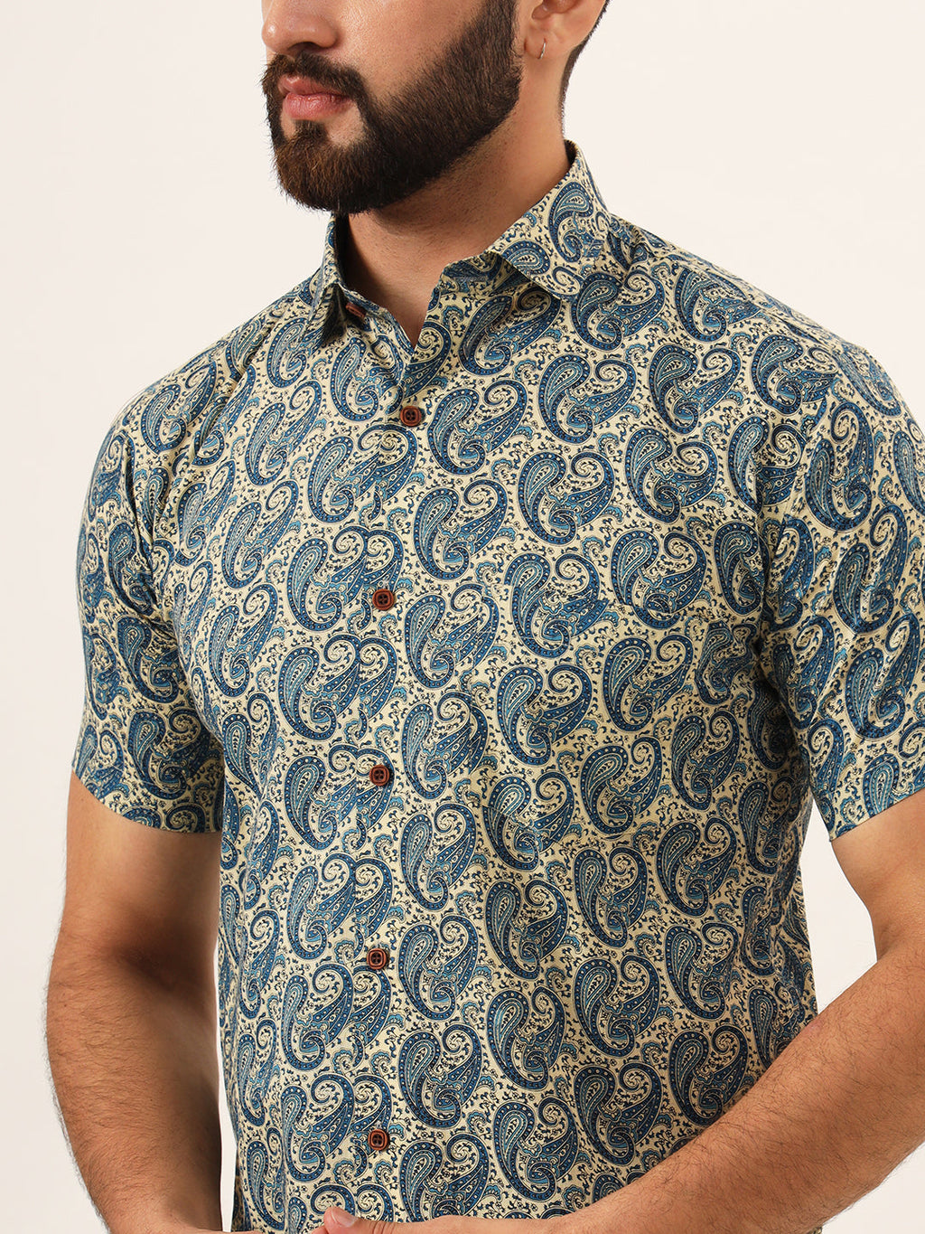 MILLENNIAL MEN Blue Paisley Print Pure Cotton Regular Fit Casual Shirt