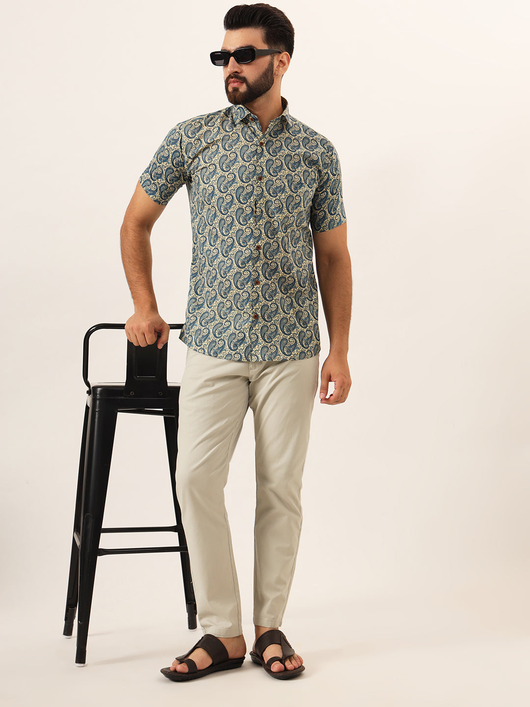 MILLENNIAL MEN Blue Paisley Print Pure Cotton Regular Fit Casual Shirt