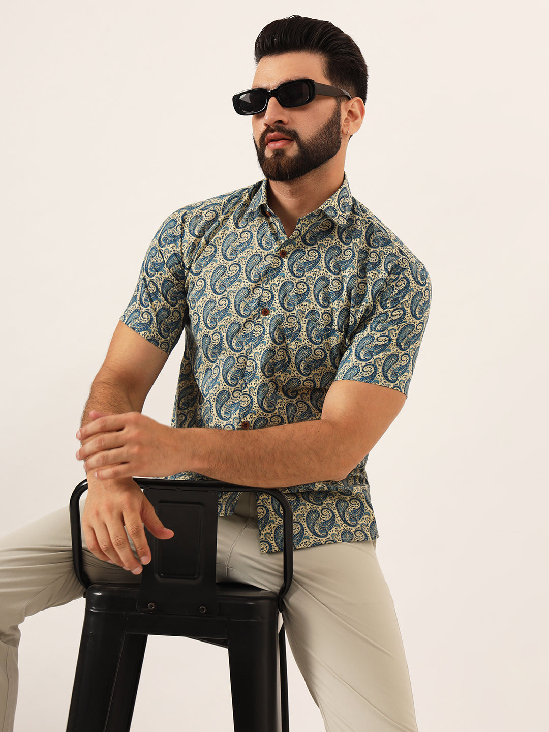 MILLENNIAL MEN Blue Paisley Print Pure Cotton Regular Fit Casual Shirt