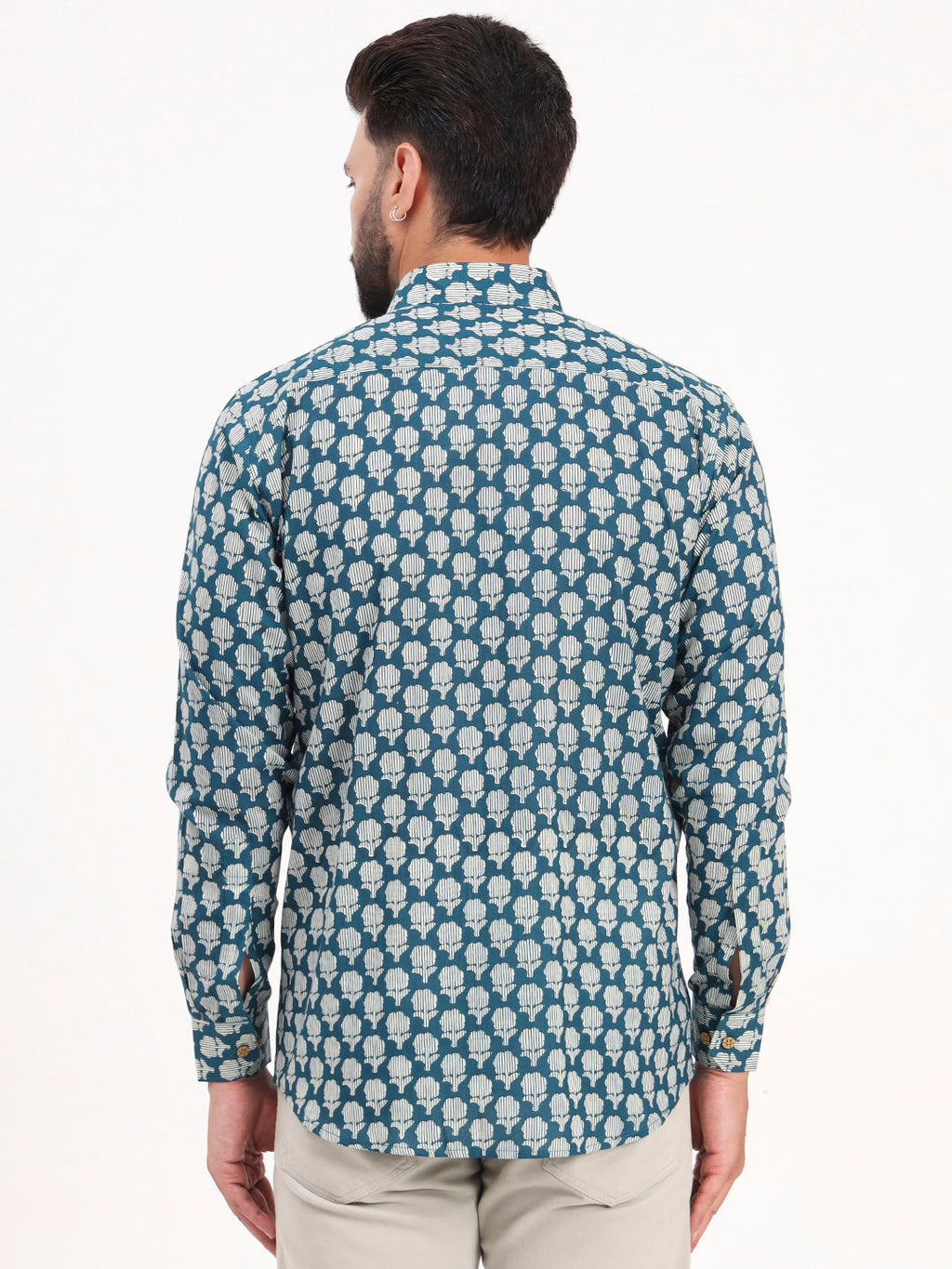 MILLENNIAL MEN Teal Blue Floral Printed Full Sleeves Shirt