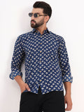 MILLENNIAL MEN Blue Floral Printed Full Sleeves Shirt