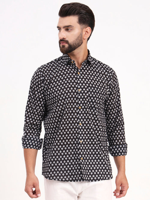 MILLENNIAL MEN Black Floral Printed Full Sleeves Shirt