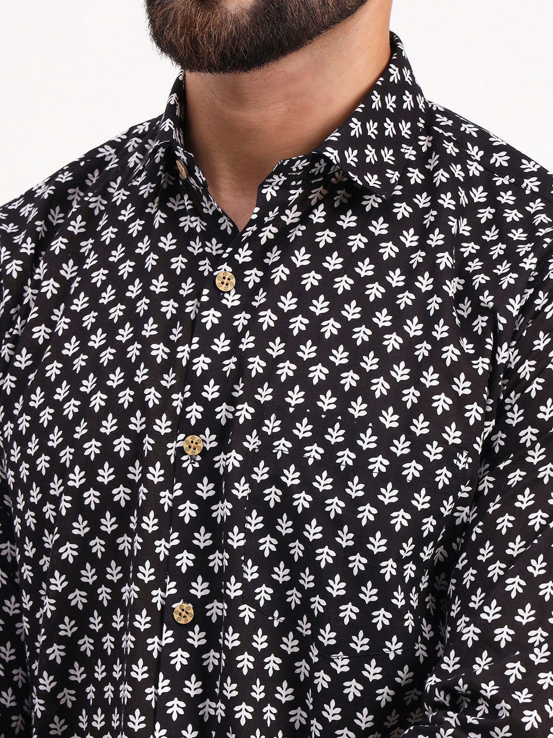 MILLENNIAL MEN Black Floral Printed Full Sleeves Shirt