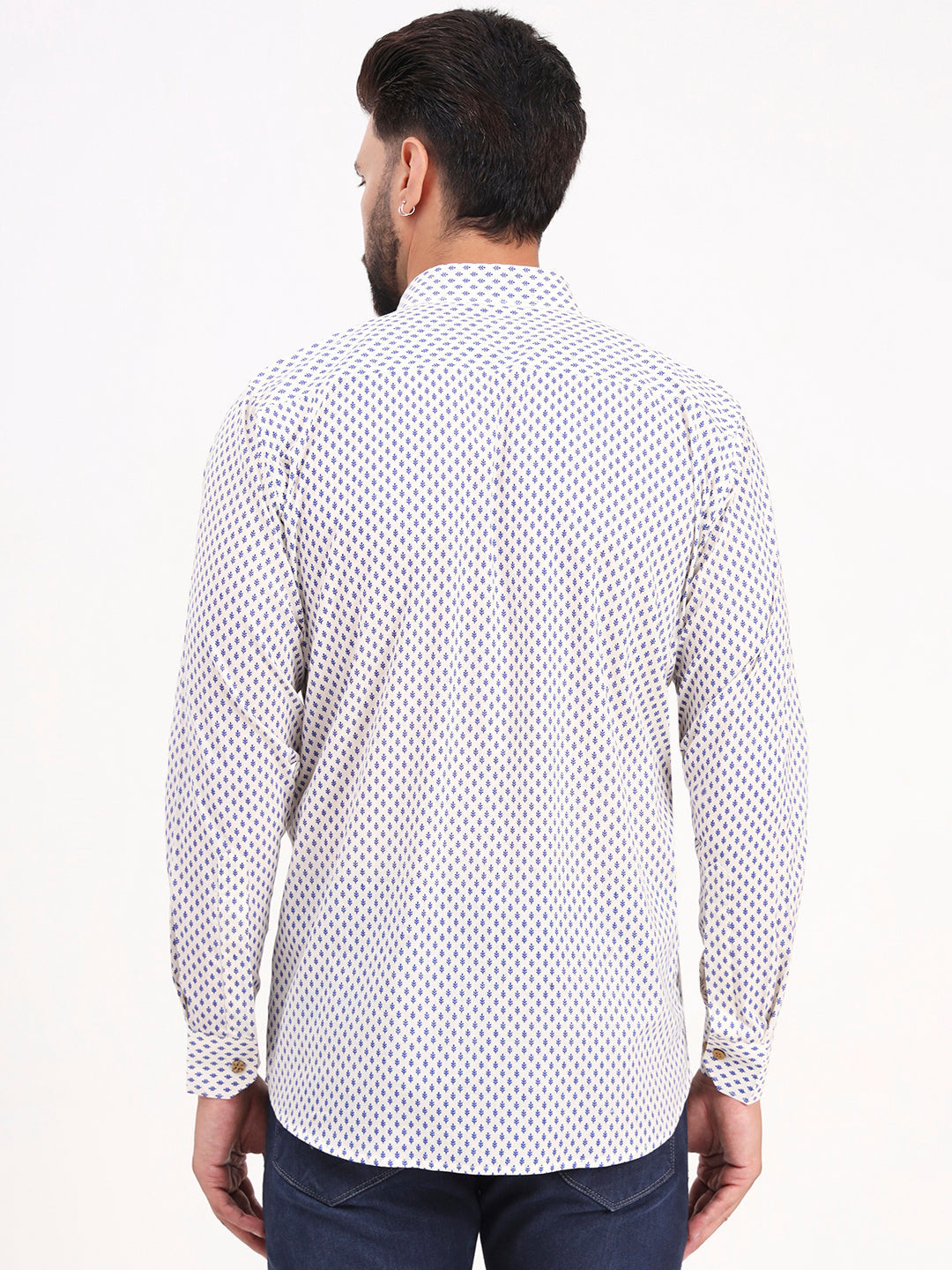 MILLENNIAL MEN White Floral Printed Full Sleeves Shirt