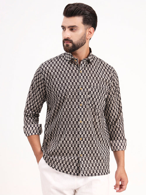 MILLENNIAL MEN Black Floral Printed Full Sleeves Shirt