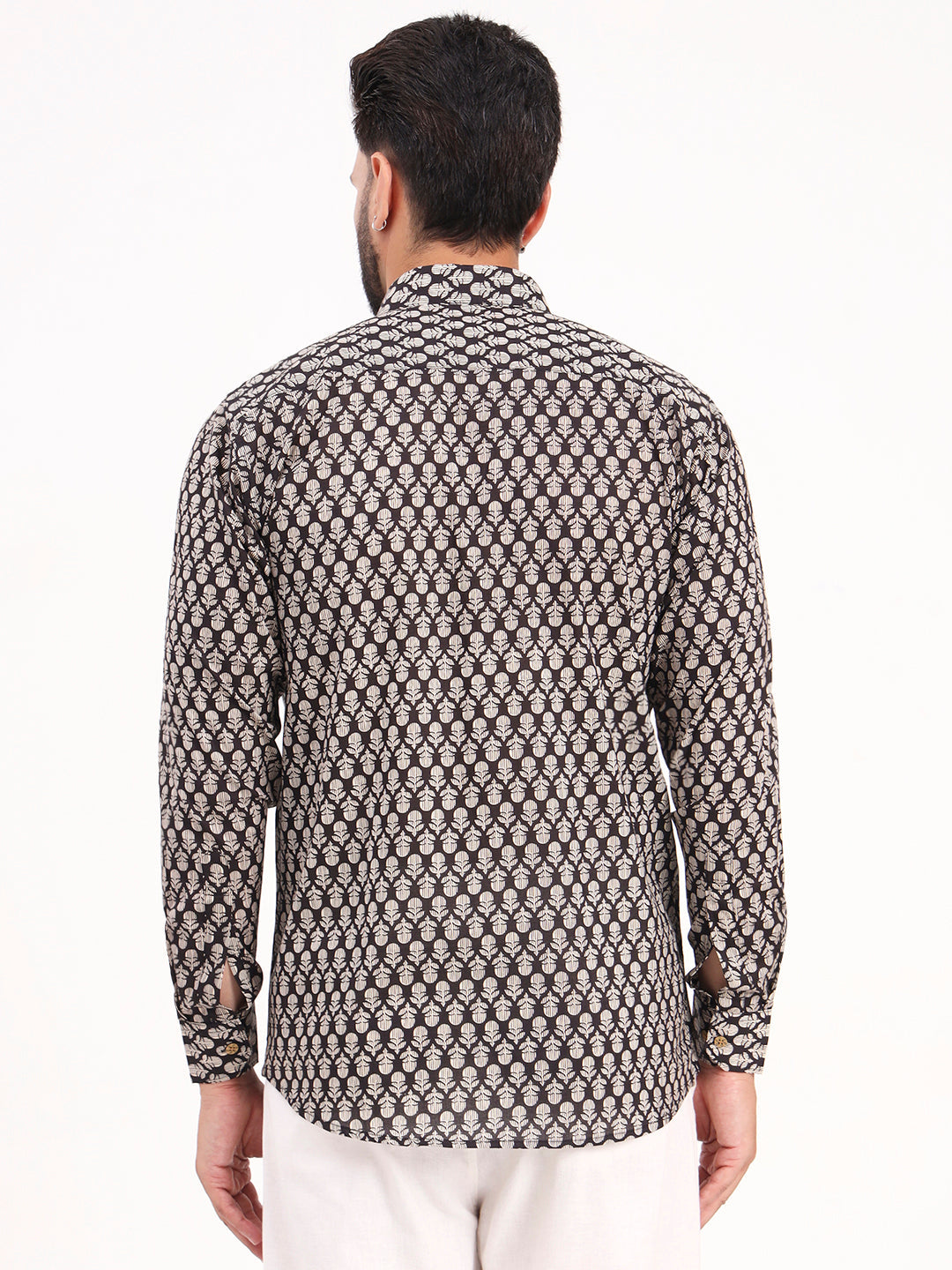 MILLENNIAL MEN Black Floral Printed Full Sleeves Shirt