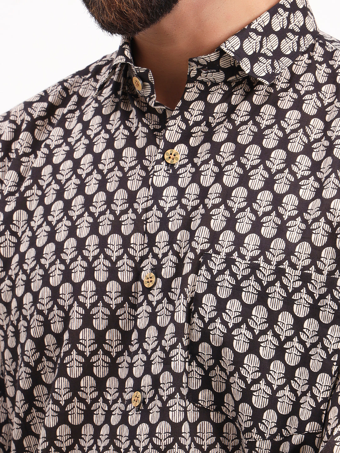 MILLENNIAL MEN Black Floral Printed Full Sleeves Shirt