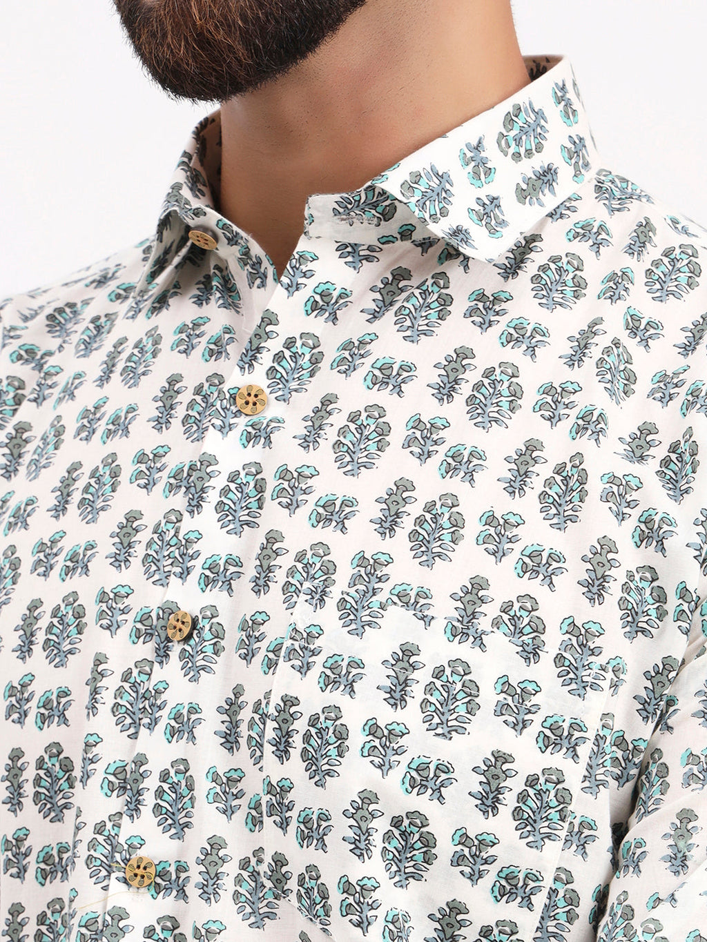 MILLENNIAL MEN White Floral Printed Full Sleeves Shirt