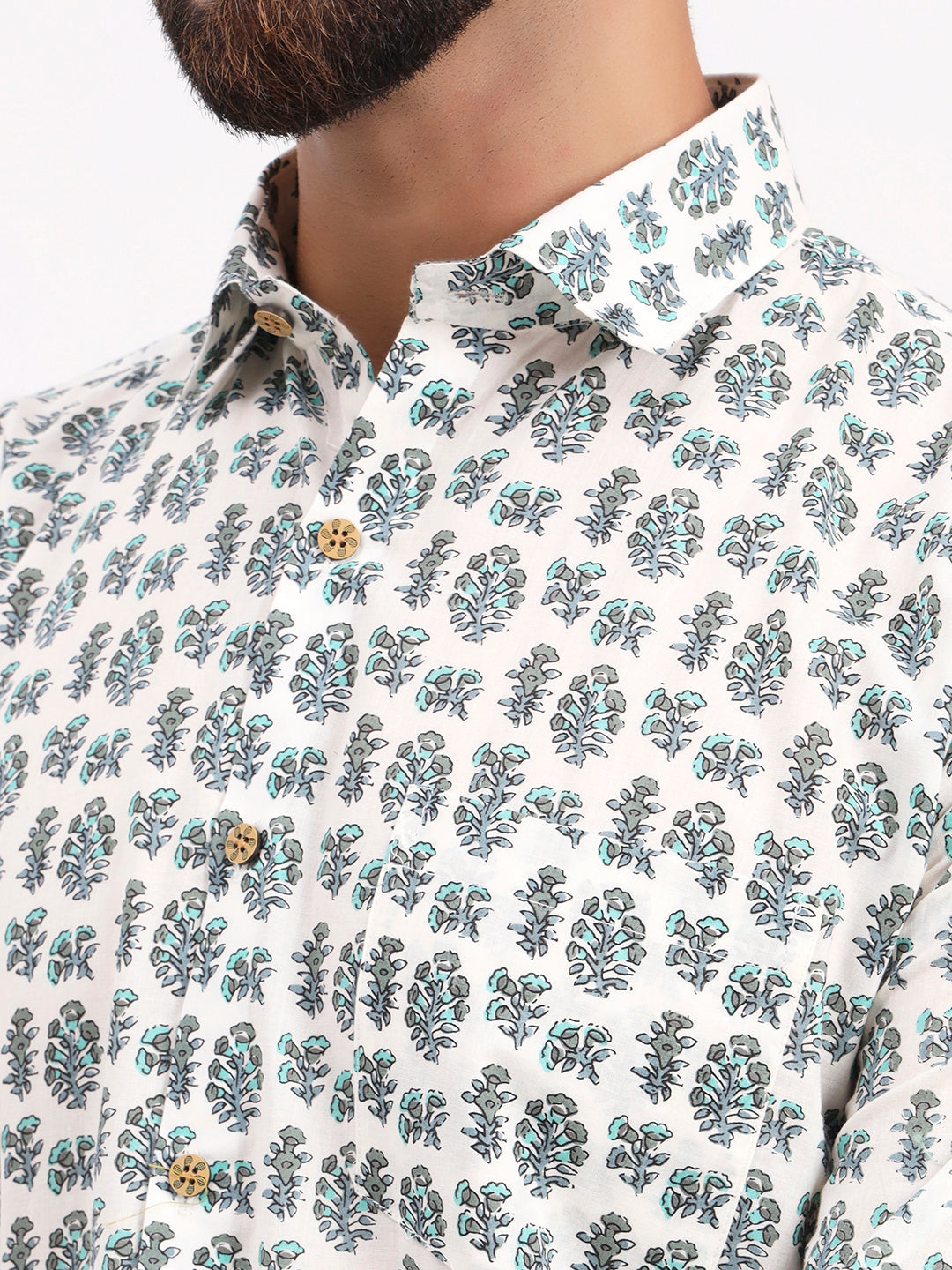 MILLENNIAL MEN White Floral Printed Full Sleeves Shirt